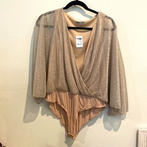 XL NWT sheer sleeve beige glistening body suite blouse by Charlotte Russe